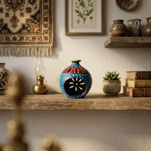 Terracotta Rounded Body Matki Shape Tea-light Holder (Blue)