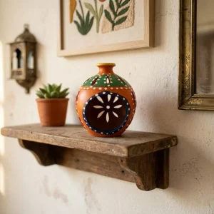 Terracotta Rounded Body Matki Shape Tea-light Holder (Orange)