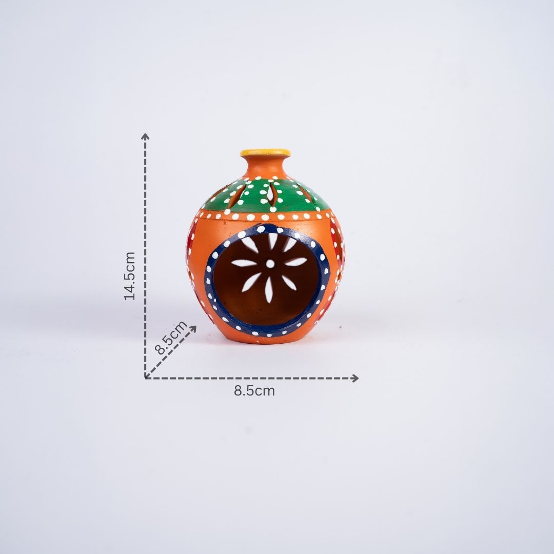 Terracotta Rounded Body Matki Shape Tea-light Holder (Orange) with dm