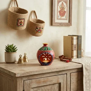 Terracotta Rounded Body Matki Shape Tea-light Holder (Red)
