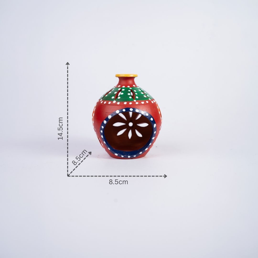 Terracotta Rounded Body Matki Shape Tea-light Holder (Red) with dm