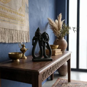 Terracotta Style Black Clay Radha Krishna Figurine