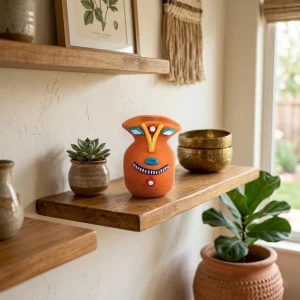 Terracotta Tribal Female Face Pen Stand (Orange)