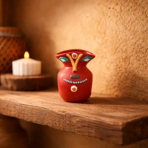 Terracotta Tribal Female Face Pen Stand (Red)