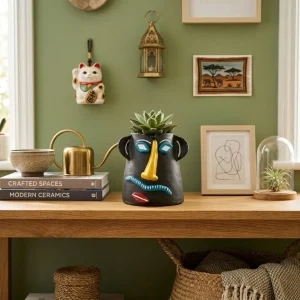 Terracotta Tribal Male Face Pen Stand (Black)