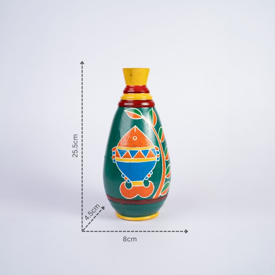 Warli Hand-Painted Tear Drop Shaped Terracotta Vase (Blue) with dm