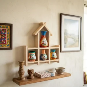 Warli Hand-Painted Terracotta Miniature Pot Set with a Wooden Frame